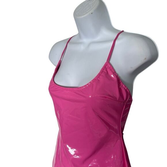 Oh Polly Pink Glossy Mini Dress with Crisscross Back Size 4 - Picture 3 of 9